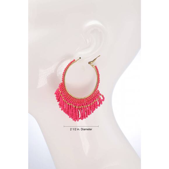 Seed Bead Loop Tassel Hoop Earring : FUCHSIA(GDFUS) - Picture 2 of 2